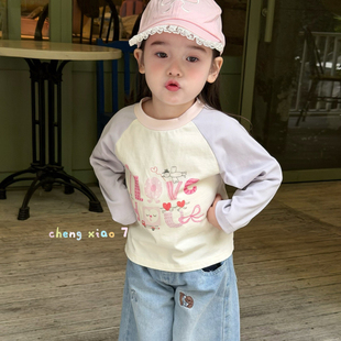 T恤 卡通拼色圆领打底衫 橙小七 6002女童2026春款