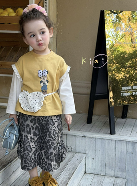kiai 26春款女童黄色米奇两件套T恤861010 豹纹裤861011