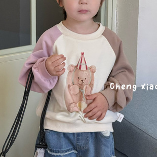 小熊插肩袖 橙小七 新款 男童女童2025秋季 圆领卫衣 5135