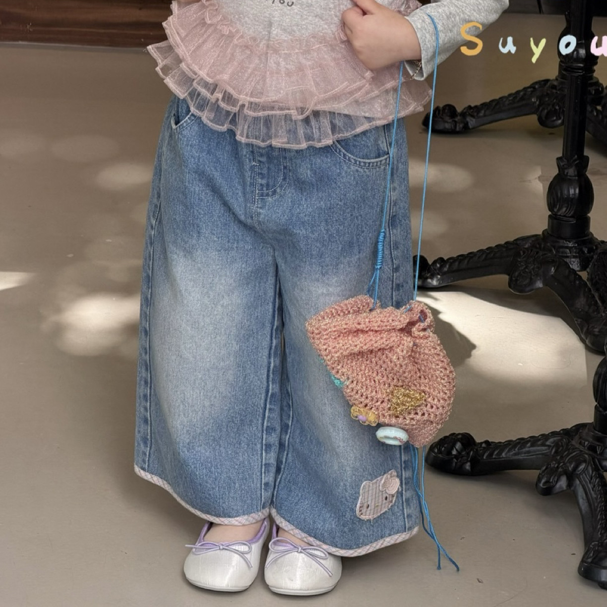 苏右 561065女童2026春款卡通贴布Kitty牛仔裤直筒裤,童装/婴儿装/亲子装,儿童牛仔裤,淘宝优惠券,粉丝福利购,淘宝优惠卷