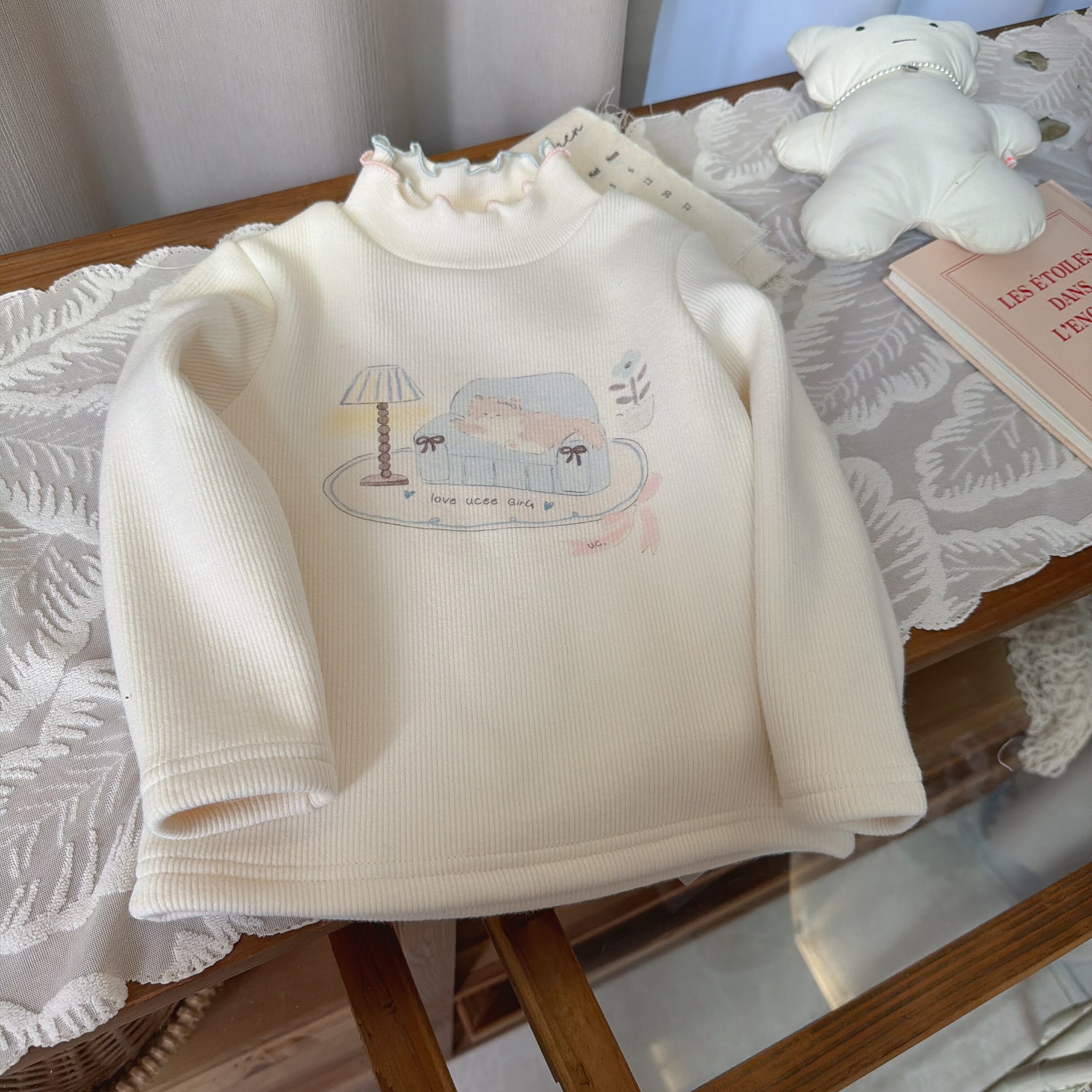 釉兮 25冬 9581女童加厚半高领卡通打底衫