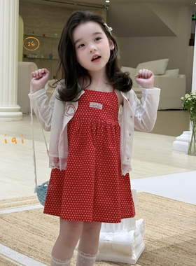 26夏 kiai 女童红色圆点吊带裙 812070