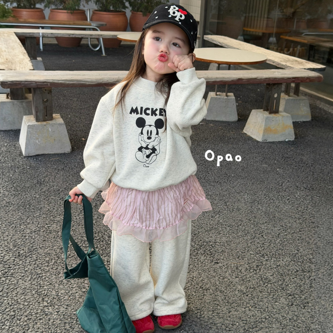 Opao 26冬 5013女童圆领卡通米奇印花加绒卫衣套装(不含屁帘)