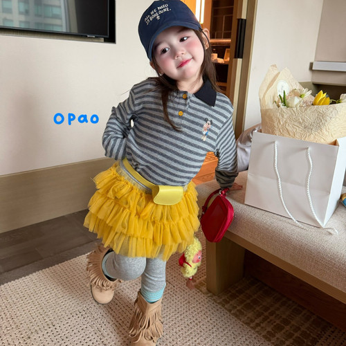 Opao 26秋 5002女童条纹米奇翻领polo衫上衣