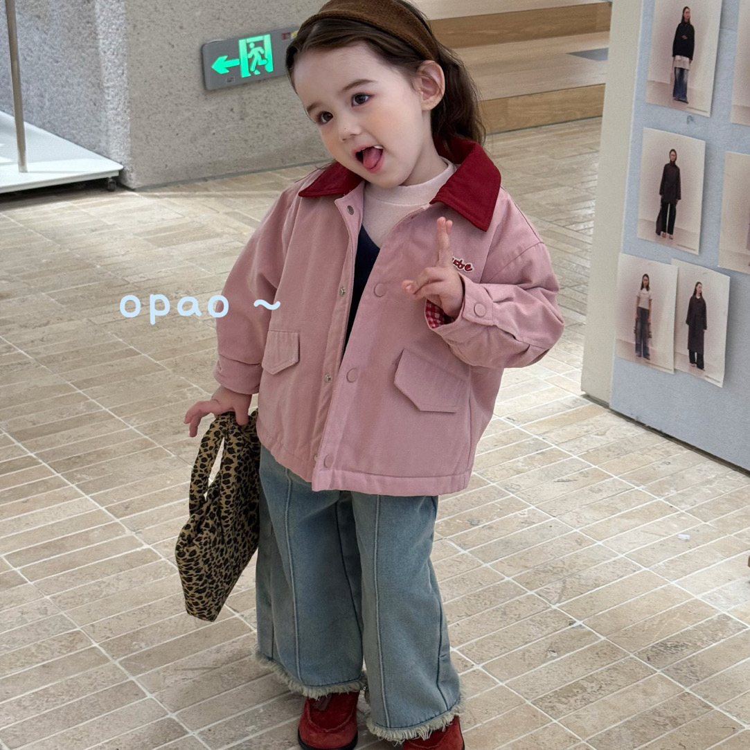 Opao 25秋女童翻领夹克外套8079打底衫两件套8131 毛边牛仔裤8105