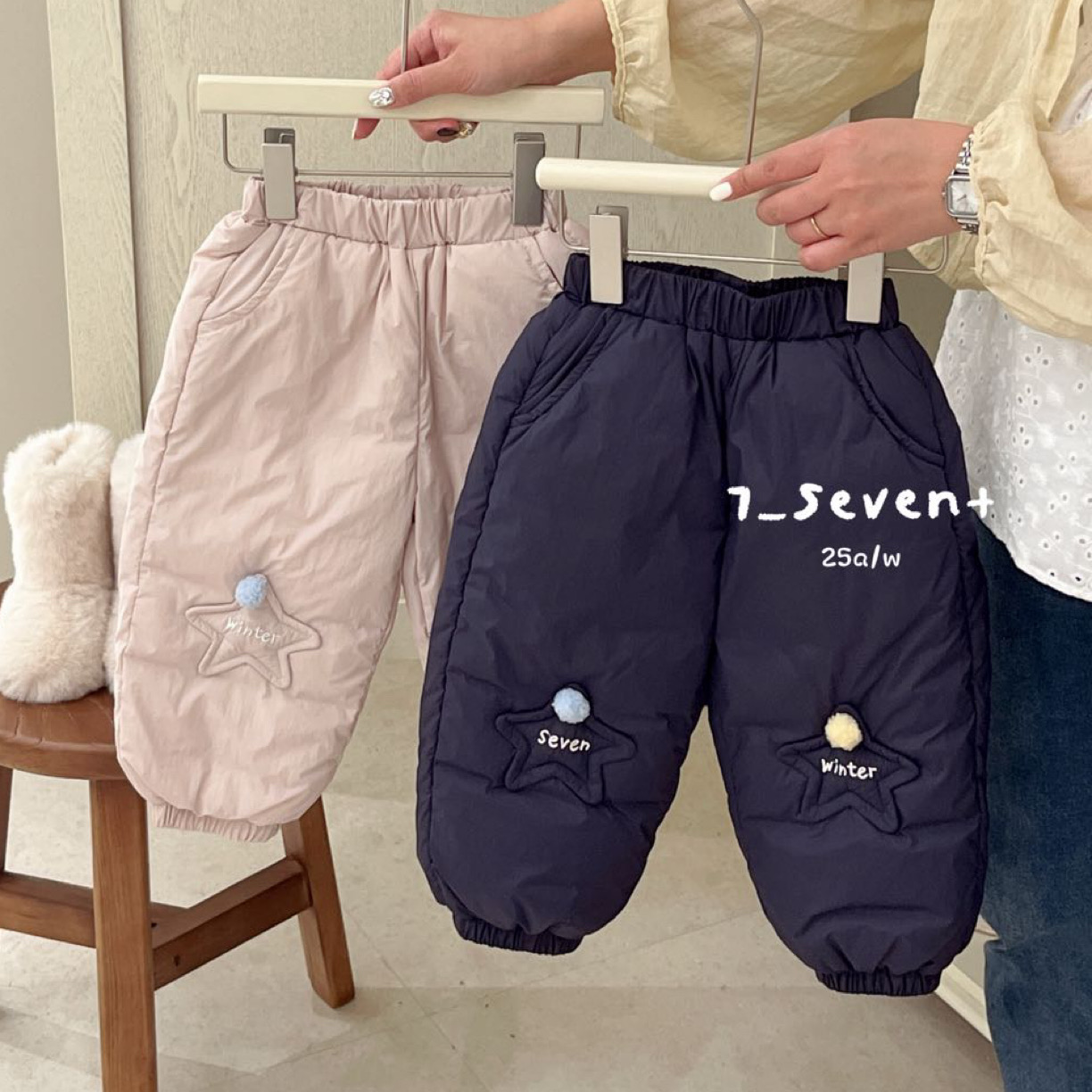 7seven 7410女童冬款90绒加厚星星羽绒裤圆一条过冬