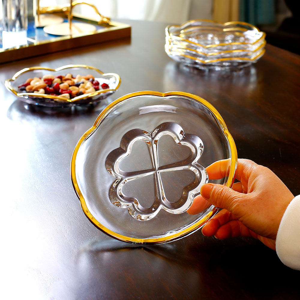 高颜值轻奢金边玻璃水果盘客厅家用零食盘小精致干果盘点心糖果盘