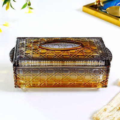 欧式轻奢高档水晶玻璃纸巾盒客厅家用卫生纸盒创意餐巾纸收纳盒摆