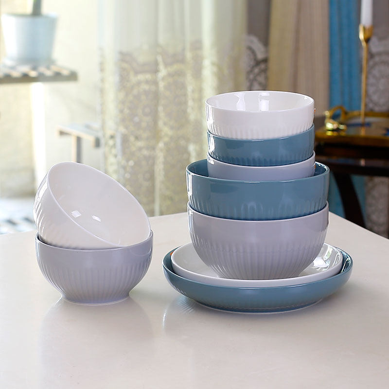 雅诚德欧雅浮雕陶瓷碗碟套装餐具家用吃饭碗组合面碗日式创意汤碗