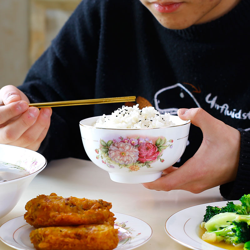 汤碗唐山骨瓷欧式金边单个防烫