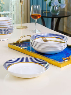 轻奢欧式骨瓷餐具盘深盘盘家用陶瓷方盘汤盘西餐盘吐骨盘平板