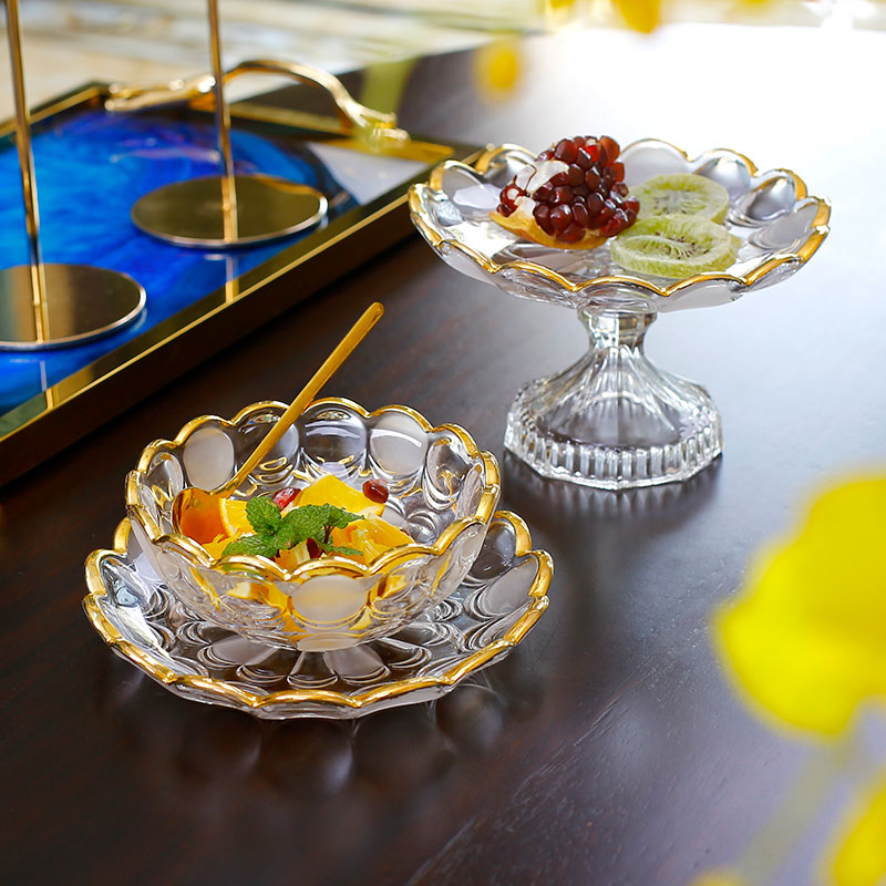轻奢透明金边水晶玻璃客厅水果盘