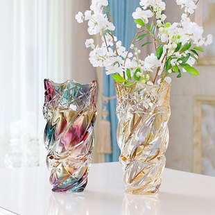 轻奢水晶玻璃花瓶摆件客厅插花鲜花富贵竹水培琉璃创意北欧大 欧式