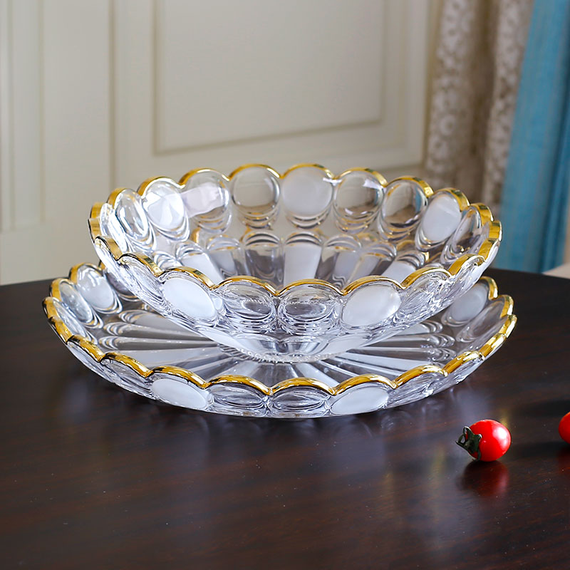轻奢欧式金边水晶玻璃凤羽水果盘