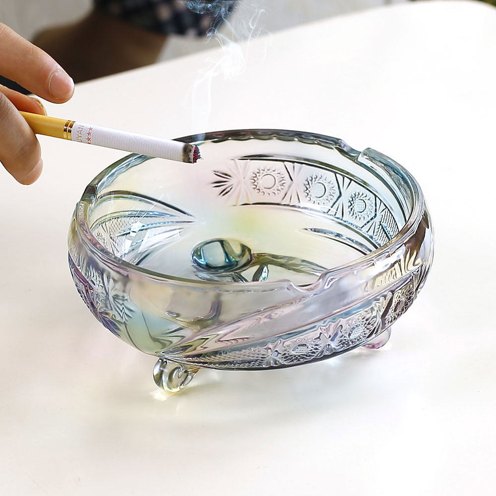欧式水晶玻璃烟灰缸创意个性潮流多功能客厅家用圆形烟缸时尚摆件