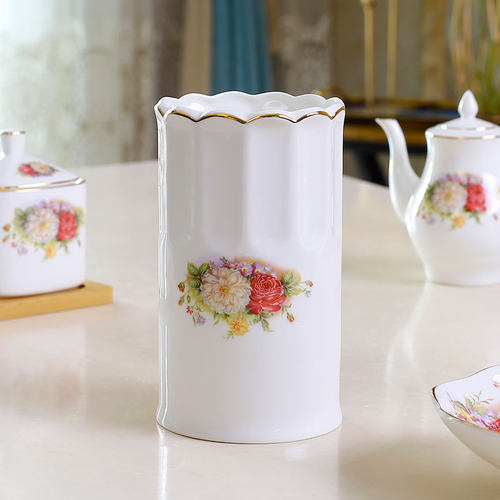 欧式骨瓷筷子筒家用陶瓷筷笼大号筷子桶沥水餐具收纳盒筷子篓