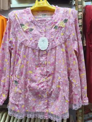 原装台湾欣琦丝新款小碎花梭织棉长袖长裤睡衣22512