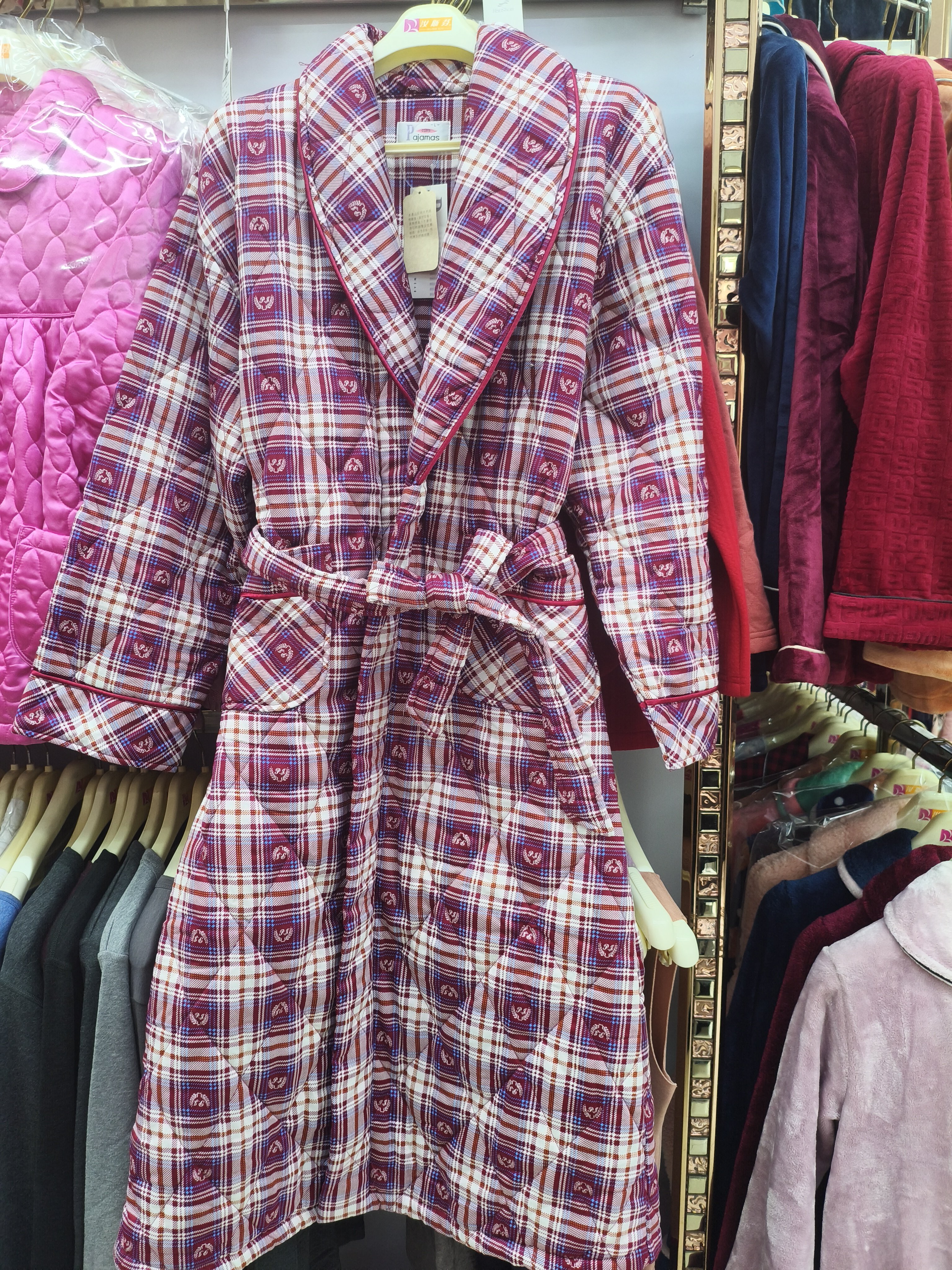 莉安娜夹棉男士格子长睡袍