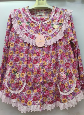 欣琦丝台湾品牌梭织纯棉碎花舒适家居服长袖长裤睡衣22516