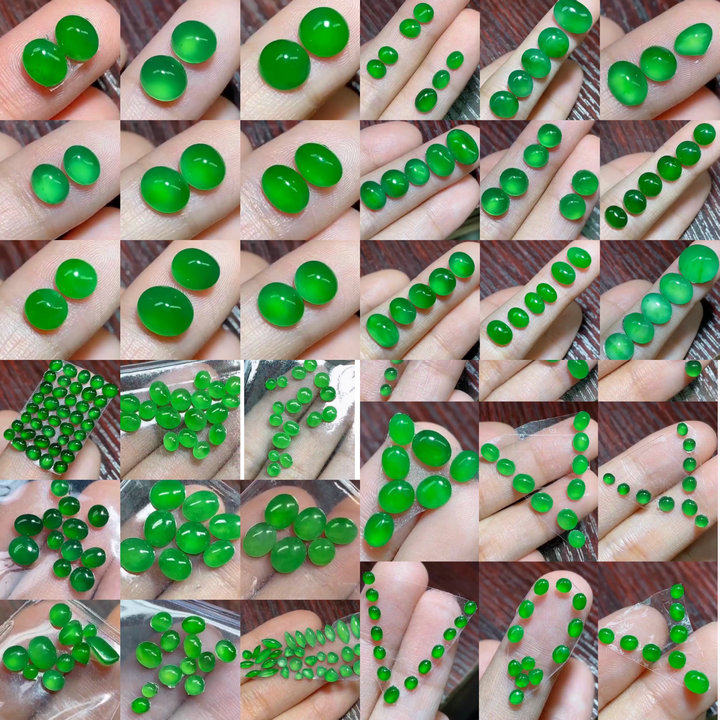 天然A货冰种正阳绿翡翠蛋面戒面满绿葫芦马鞍貔貅玉戒指裸石镶嵌