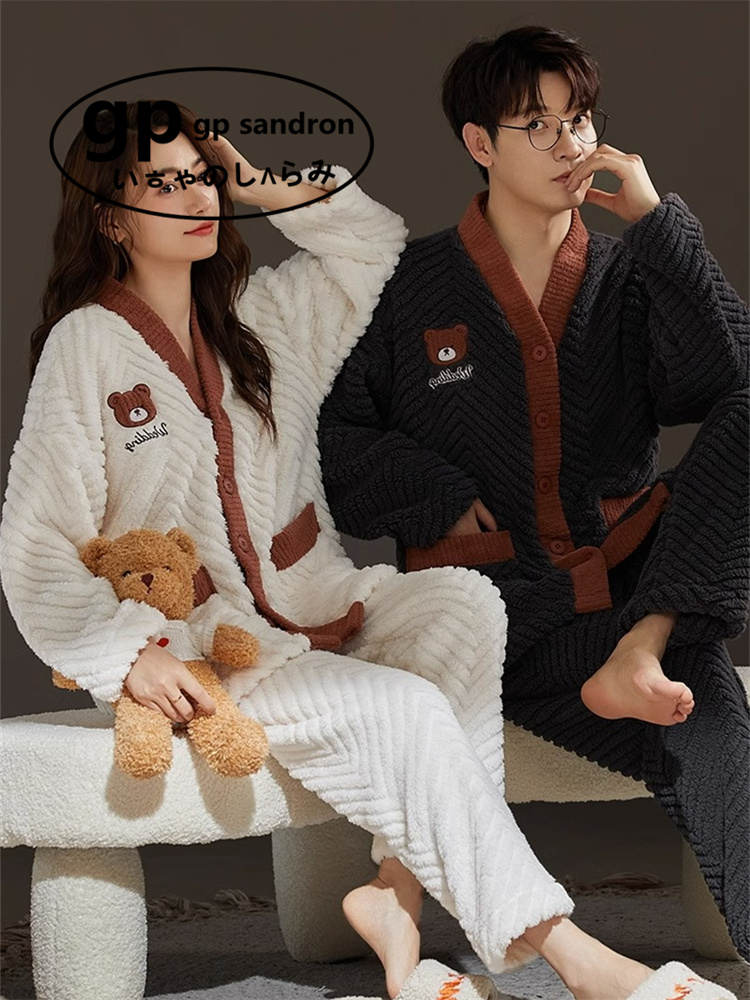 小众GP情侣珊瑚绒睡衣女家居服男