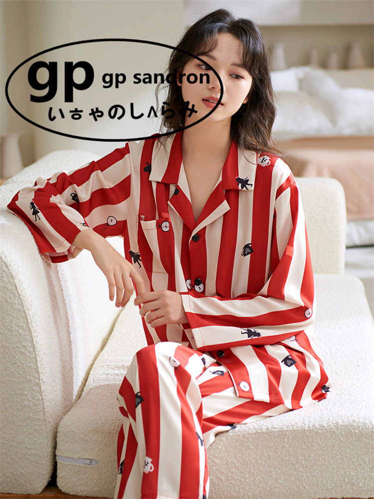 日本gp睡衣女仿真丝绸家居服男士