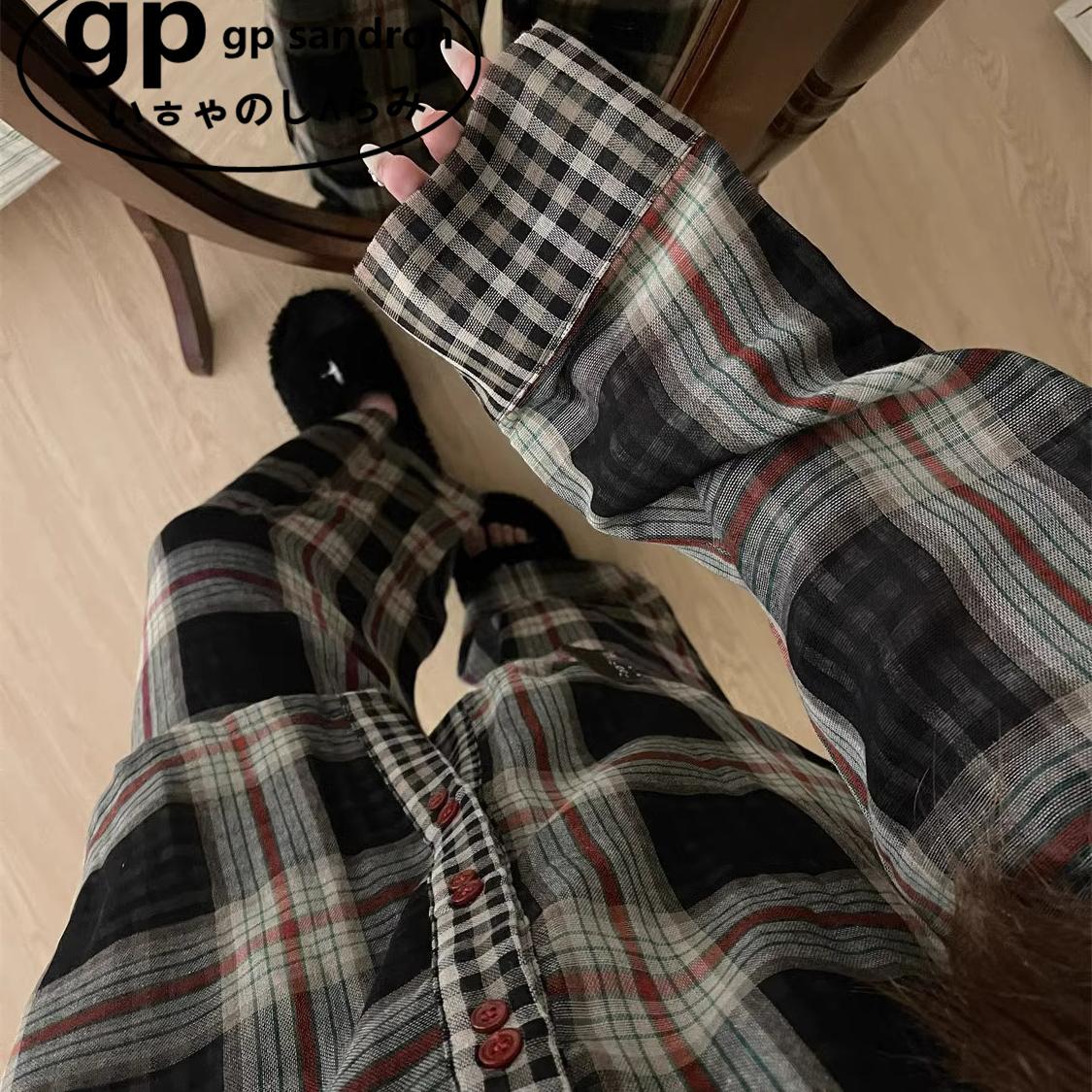 日本gp撞色条纹睡衣女大码家居服