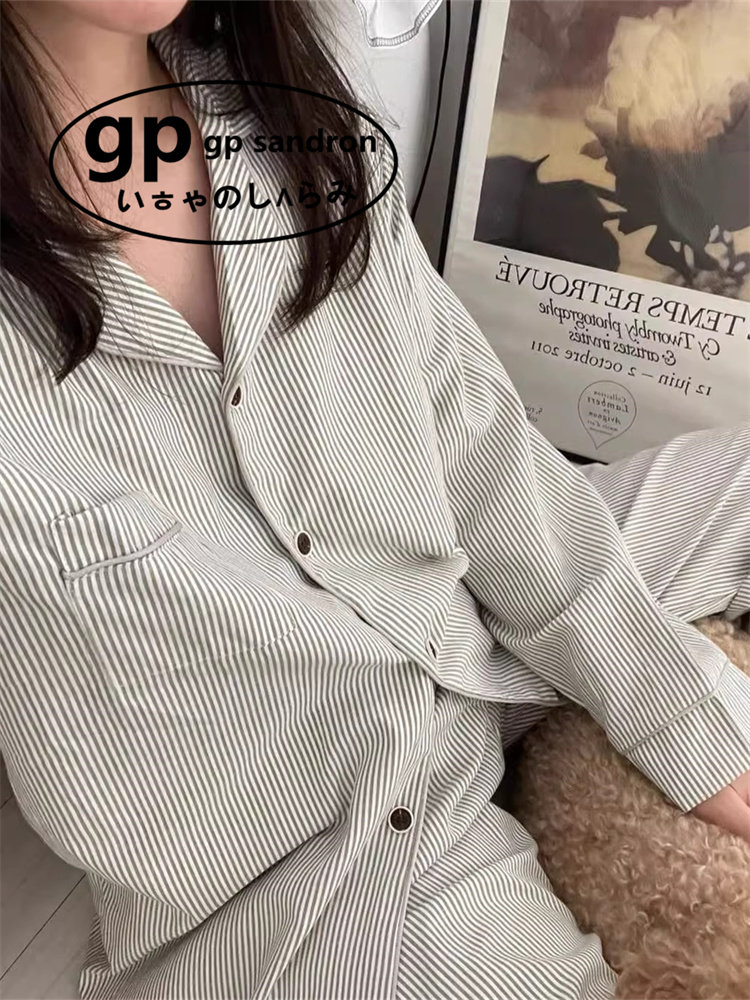 小众GP条纹睡衣女简约居家套装