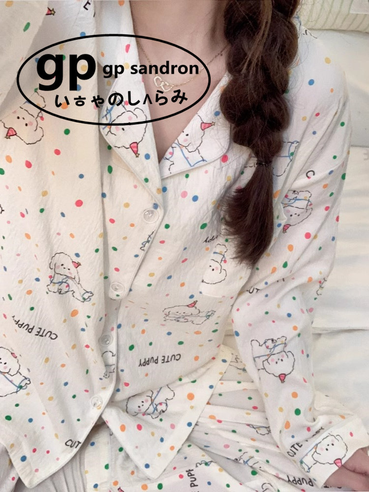 日本gp长袖睡衣少女波点家居服