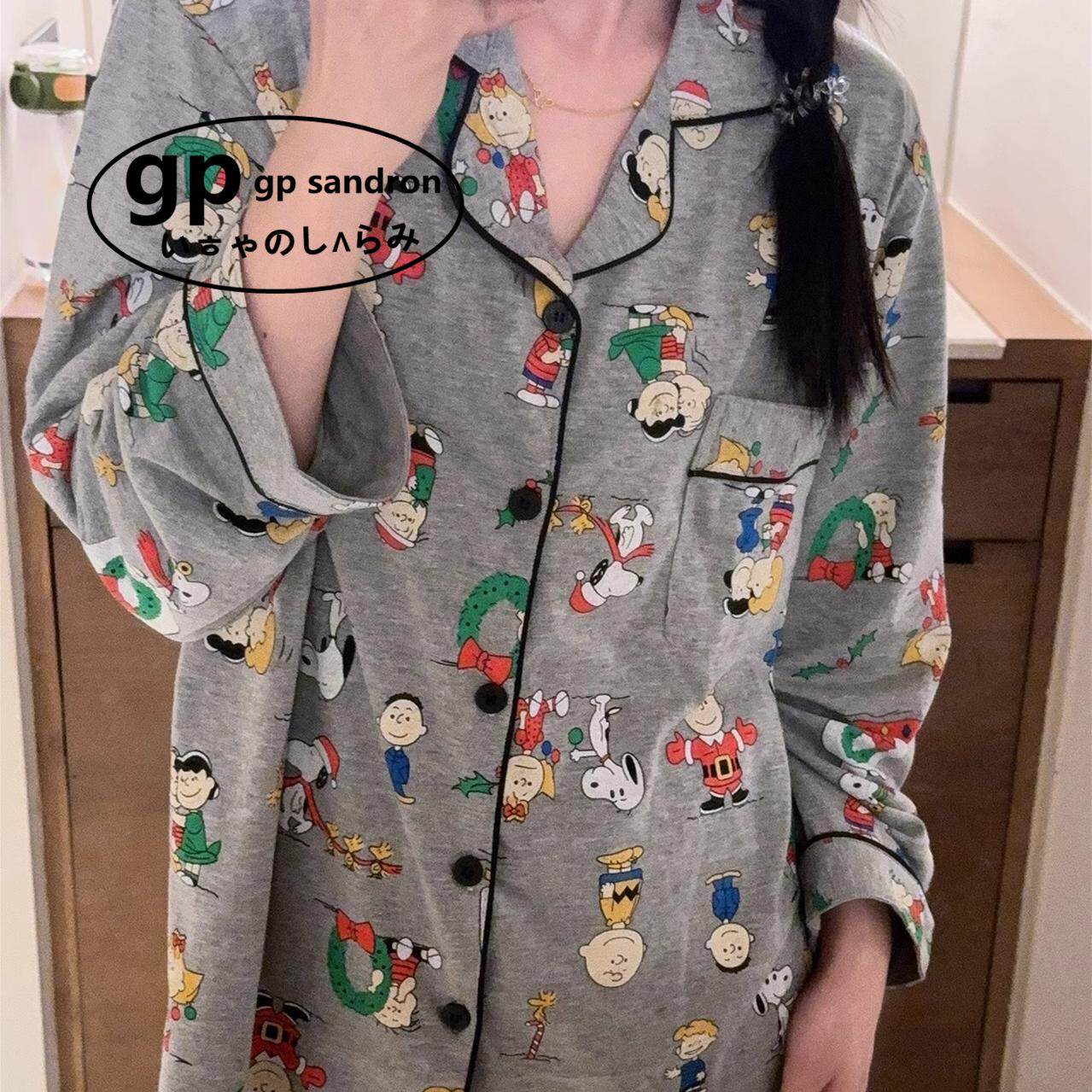 日本gp卡通史努比纯棉睡衣男女士