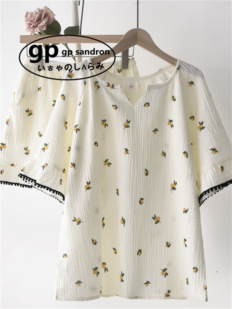 日本gp花边睡衣女夏季柠檬家居服
