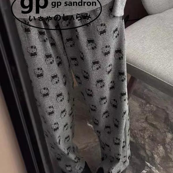 日本gp睡裤女德绒灰色保暖家居裤