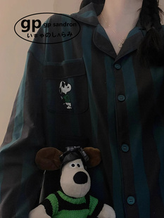 日本小众gp纯棉睡衣女长袖春季条纹史努比秋冬款日系情侣家居服男