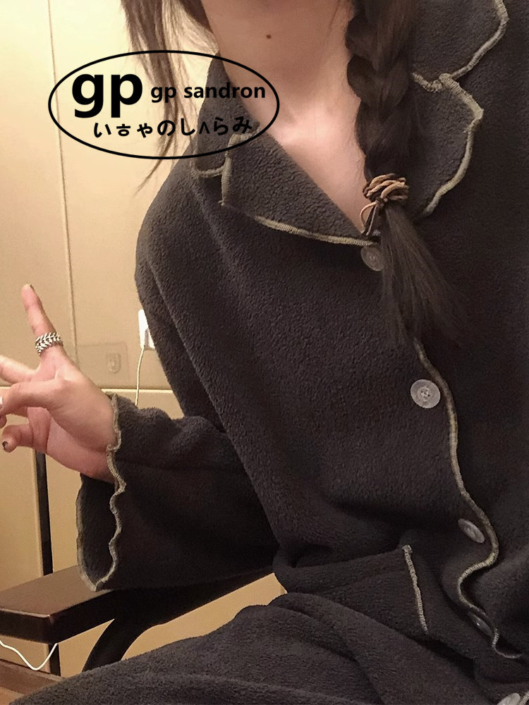 日本gp睡衣澳粒绒纯色女士家居服