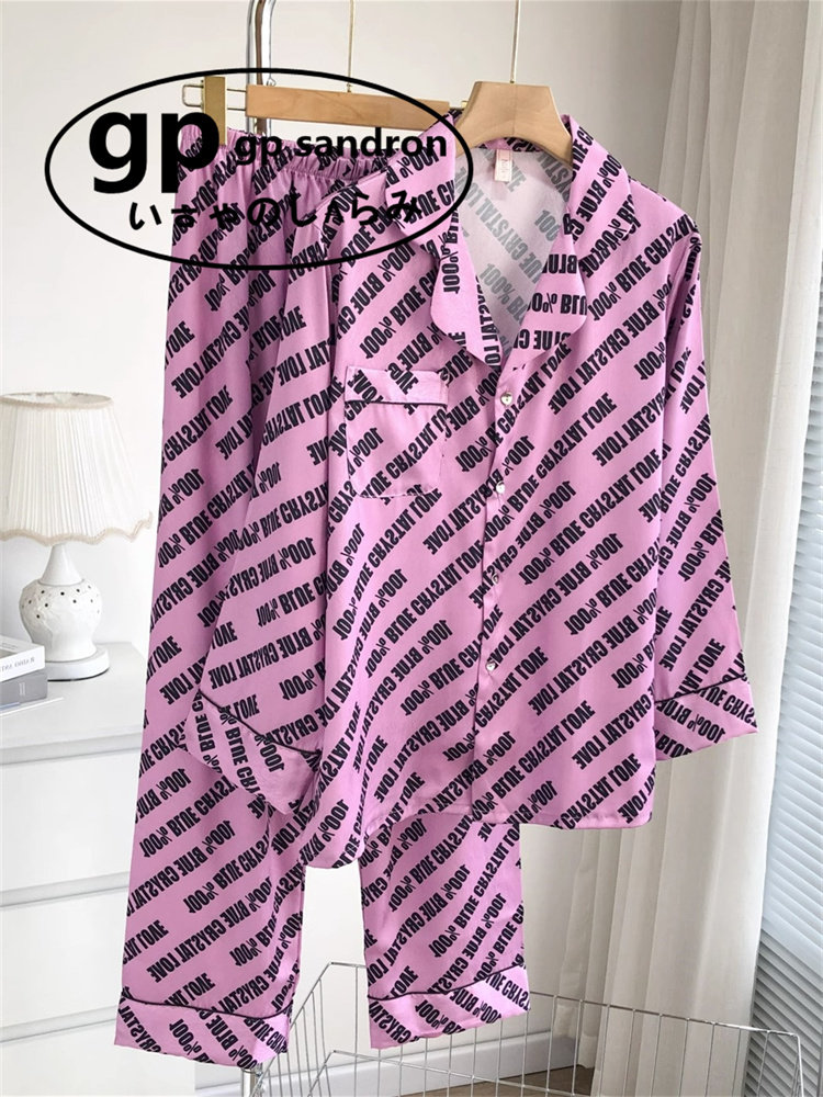 日本gp冰丝字母睡衣女紫色家居服