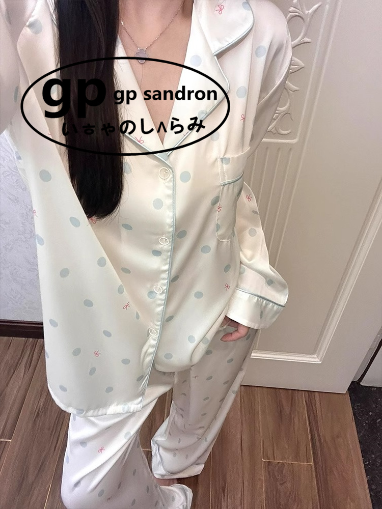 日本gp少女波点冰丝睡衣女生春秋