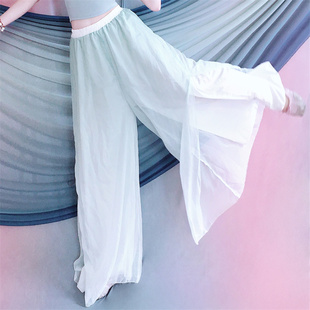 古典舞练功服装民族舞渐变双层飘逸纱裤练习服雪纺宽松阔腿裤儿童