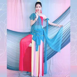 敦煌飞天异域风舞蹈服披帛古典舞月下舞姬演出服儿童古风飘逸套装