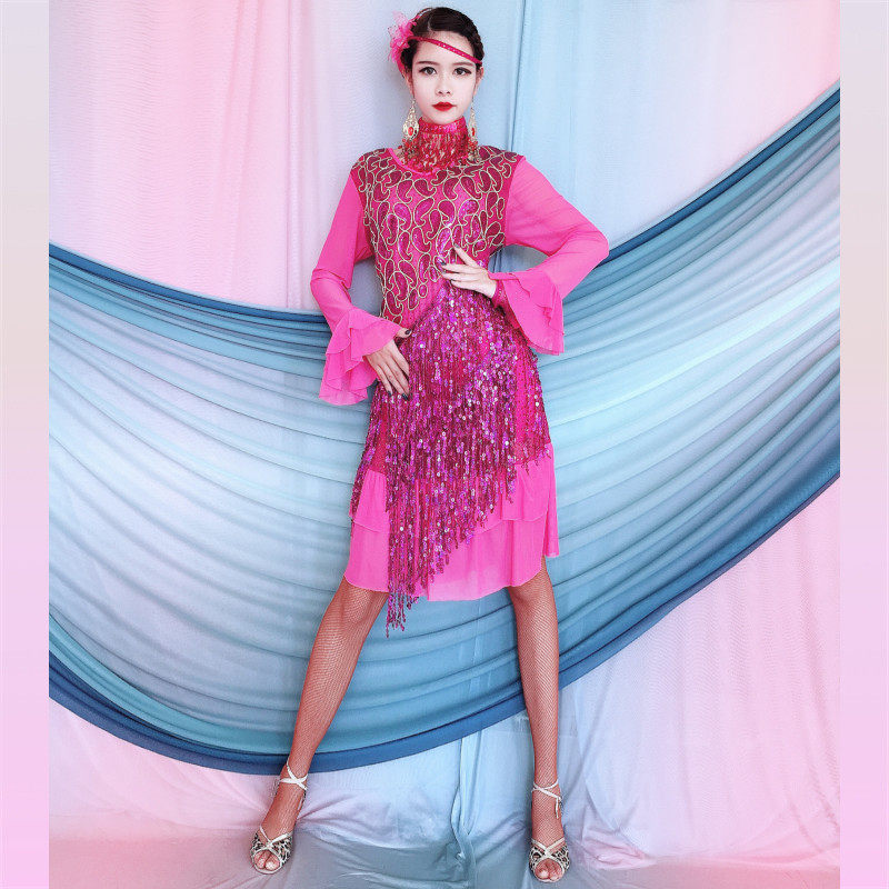 新款百雅千慧肚皮舞广场舞练功服2024七分袖连衣裙流苏舞台演出服