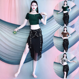 新款肚皮舞2024闪光布上衣荷叶边水纱裙东方舞练功服表演团服儿童