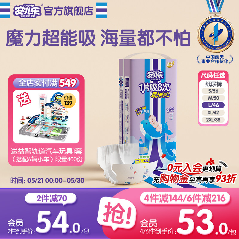 安儿乐魔力吸吸婴儿透气纸尿裤S-2XL码干爽尿不湿婴儿官方旗舰店