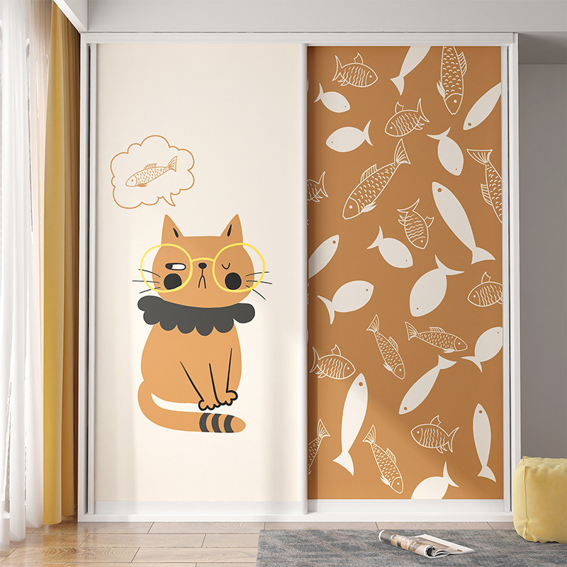 儿童房推拉门翻新贴纸移门改造遮丑神器玻璃门改色墙纸衣橱膜