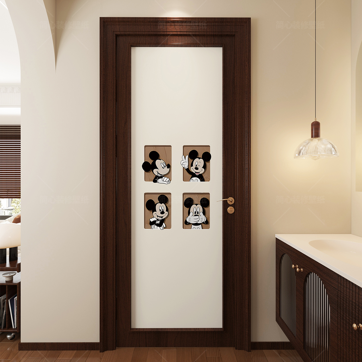 米奇装饰厕所门贴纸自粘遮丑防窥