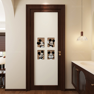 复古米奇翻新厕所门贴纸可爱租房装饰遮丑浴室门防窥膜自粘防水