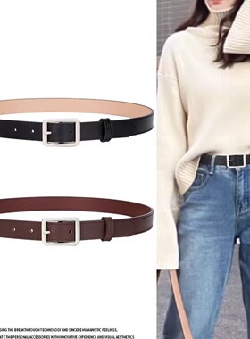 日本代购新款女士真皮腰带黑色高级感西装牛仔裤通用百搭休闲裤带