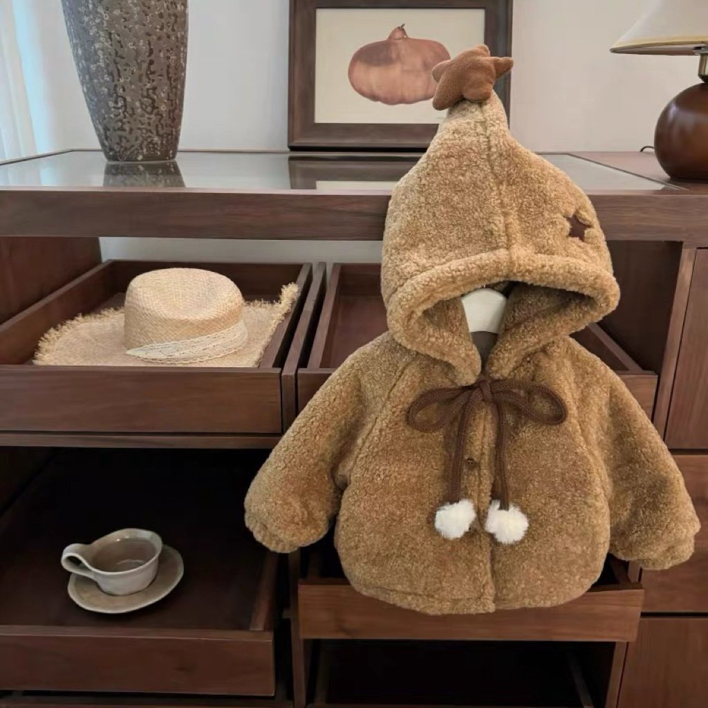 男童女童冬季加厚保暖外套2025新款洋气休闲加绒连帽毛毛衣棉服潮