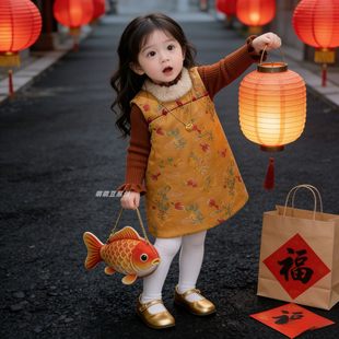 汉服女宝国风旗袍唐装2026秋冬新款儿童中式马甲女童连衣裙拜年服