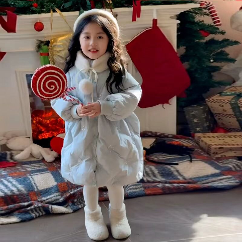女童羽绒服冬装外套2025新款高蓬白鸭绒韩系女宝宝中长款公主外套,童装/婴儿装/亲子装,羽绒服,淘宝优惠券,粉丝福利购,淘宝优惠卷