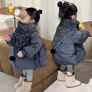女童羽绒服冬装外套2025新款爆款高蓬白鸭绒韩系女宝宝花苞面包服
