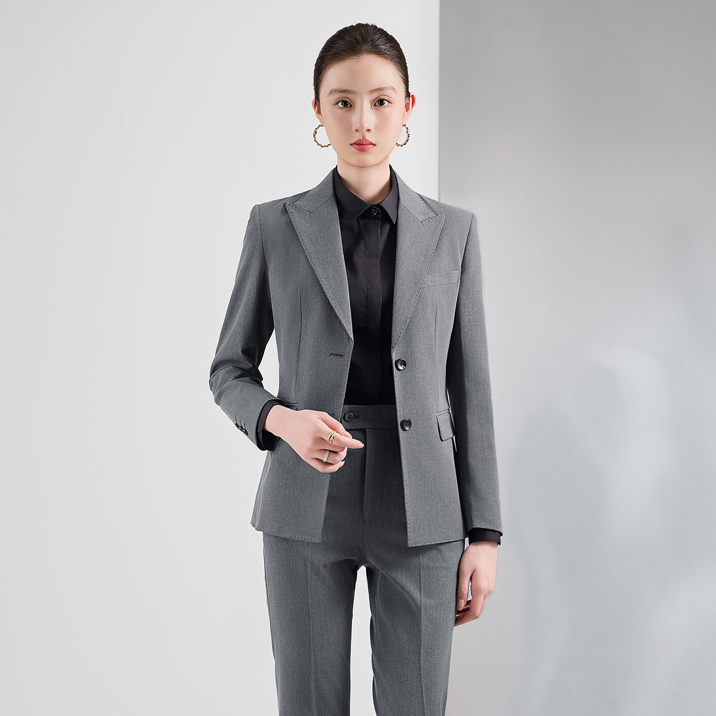 灰色西装套装女春秋高端职业正装